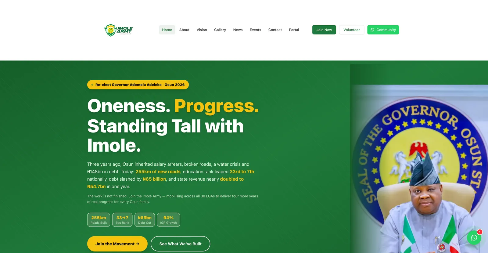 Imole Army campaign platform homepage