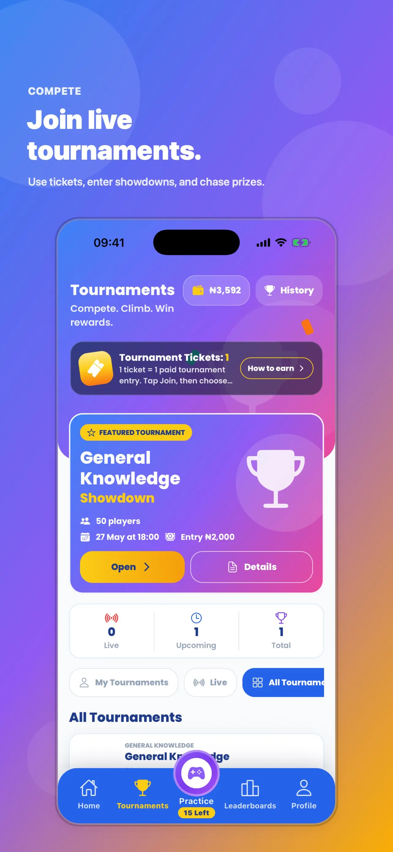 Isabee App Store screenshot showing live tournaments