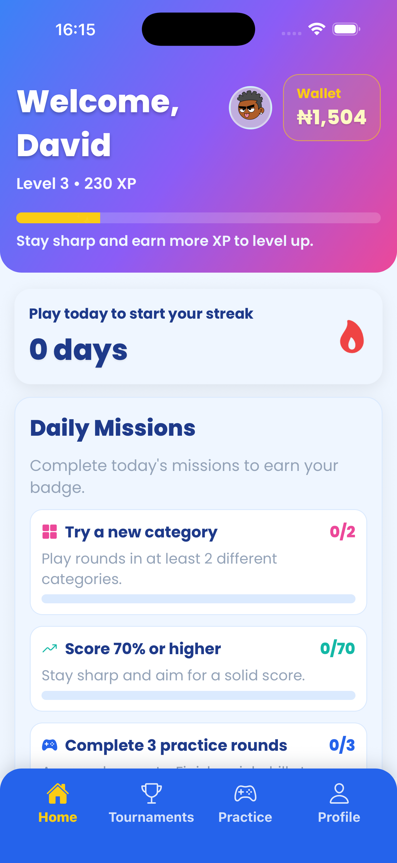 Isabee Trivia home screen