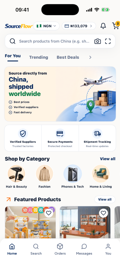SourceFlow mobile app home screen