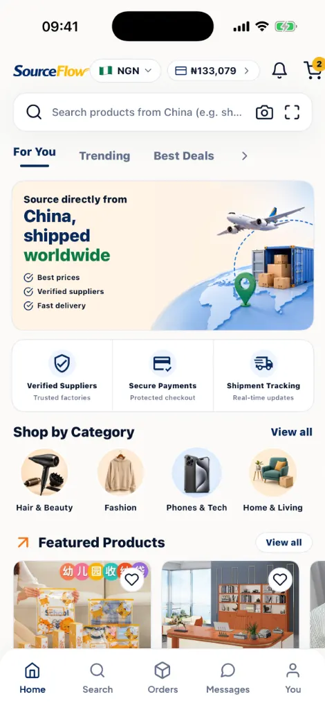 SourceFlow mobile app home screen
